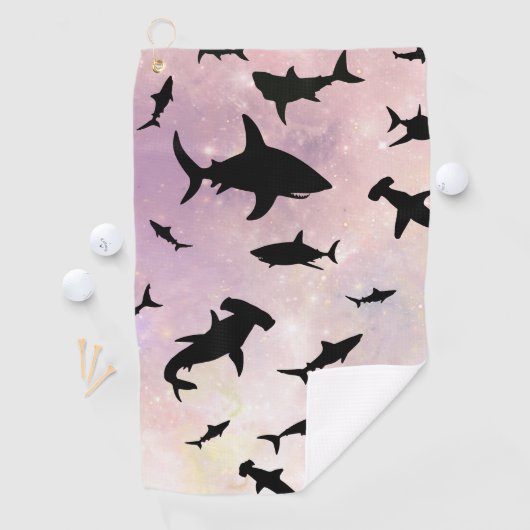 ピンクのシャドーフィッシュサメのグラデーション銀河系宇宙 ゴルフタオル (インサイチュ)
