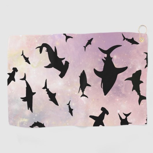 ピンクのシャドーフィッシュサメのグラデーション銀河系宇宙 ゴルフタオル (横)