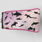 ピンクのシャドーフィッシュサメのグラデーション銀河系宇宙 ゴルフヘッドカバー (正面)