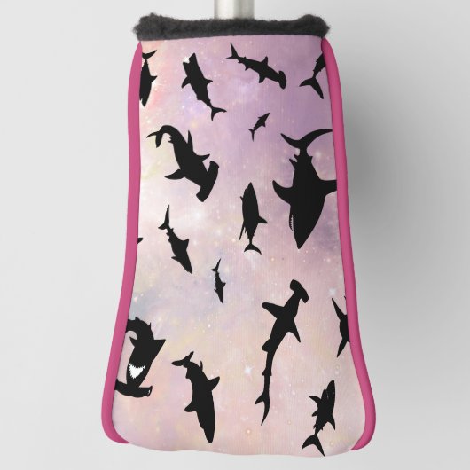 ピンクのシャドーフィッシュサメのグラデーション銀河系宇宙 ゴルフヘッドカバー (回転90)