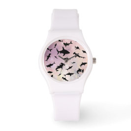 ピンクのシャドーフィッシュサメのグラデーション銀河系宇宙 腕時計