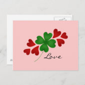 ピンクのシャムロックそしてハート ポストカード (正面/裏面)