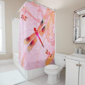 ピンクのシャワーカーテンにトンボ シャワーカーテン (インサイチュ)