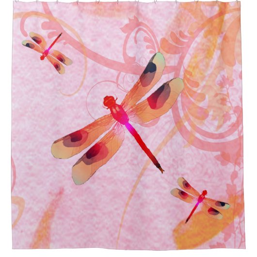 ピンクのシャワーカーテンにトンボ シャワーカーテン (正面)