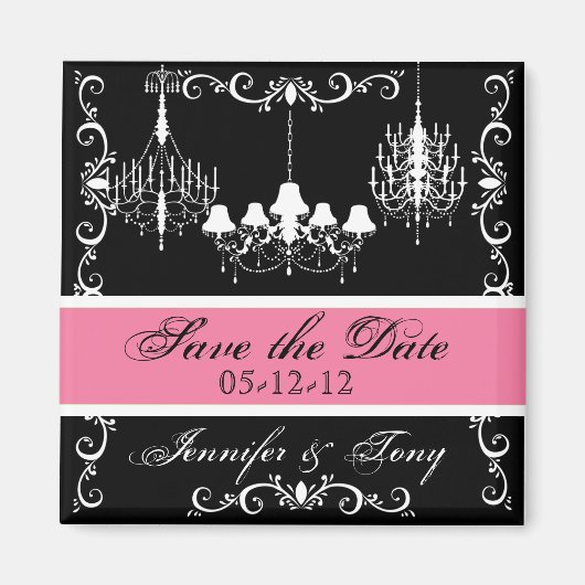 ピンクのシャンデリア日付磁石を保存 マグネット (正面)