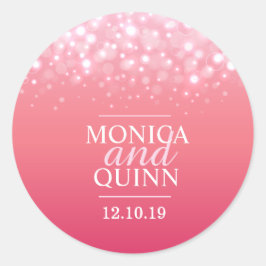 ピンクのシャンパンが泡を輝結婚かせるステッカー ラウンドシール