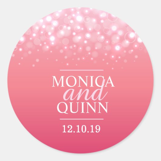 ピンクのシャンパンが泡を輝結婚かせるステッカー ラウンドシール (正面)