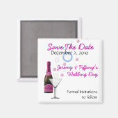 ピンクのシャンパンとバブル日付マグネットを保存 マグネット (正面/裏面)