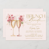 ピンクのシャンパンと花嫁のランチ会　ブライダルシャワー 招待状 (正面/裏面)