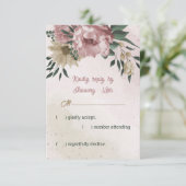 ピンクのシャンパンの花の植物性結婚の 出欠カード (スタンド正面)