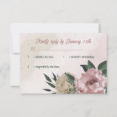 ピンクのシャンパンの花の植物性結婚の 出欠カード (正面)