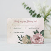 ピンクのシャンパンの花の植物性結婚の 出欠カード (スタンド正面)