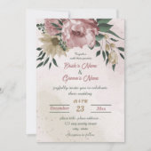 ピンクのシャンパンの花の植物性結婚の 招待状 (正面)