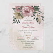 ピンクのシャンパンの花の植物性結婚の 招待状 (正面/裏面)