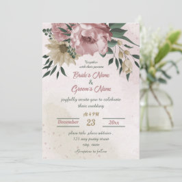 ピンクのシャンパンの花の植物性結婚の 招待状