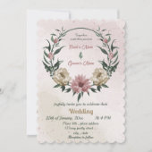 ピンクのシャンパンの花の植物性結婚の 招待状 (正面)