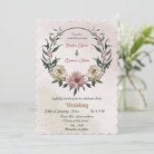 ピンクのシャンパンの花の植物性結婚の 招待状 (スタンド正面)