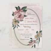 ピンクのシャンパンの花ジオメト結婚リック 招待状 (正面/裏面)