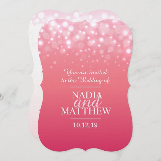 ピンクのシャンパンの輝く泡の結婚式の招待 招待状 (正面/裏面)