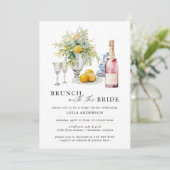 ピンクのシャンパンまたはワイン |かわいいブランチブライダルシャワー 招待状 (スタンド正面)