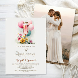 ピンクのシャンパングラス 5周年結婚記念日 招待状