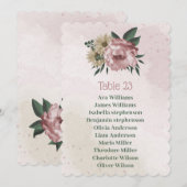 ピンクのシャンパンフラワーシーティングチャートカード 招待状 (正面/裏面)