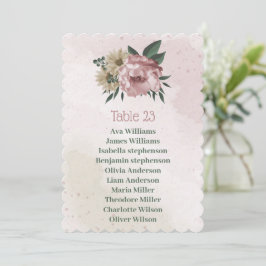 ピンクのシャンパンフラワーシーティングチャートカード 招待状