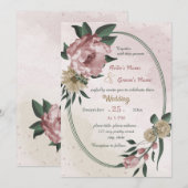 ピンクのシャンパンフラワー幾何学ウェディング 招待状 (正面/裏面)