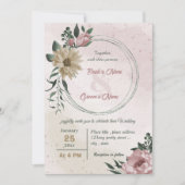 ピンクのシャンパンフラワー ボタニカル ウェディング 招待状 (正面)