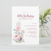 ピンクのシャンパンフラワー 誕生日パーティー 招待状 (スタンド正面)