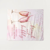 ピンクのシャンパンブランチとバブルリーな花嫁のシャワーパーティー タペストリー (正面(横))