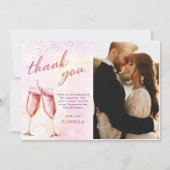 ピンクのシャンパンブランチとバブルリーな花嫁のシャワー サンキューカード (正面)