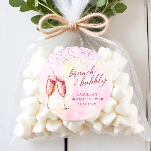 ピンクのシャンパンブランチとバブルリーな花嫁の歓迎会 ラウンドシール
