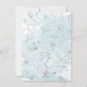 ピンクのシャンパンブランチ バブル ダスティーブルーのバラ 招待状 (裏面)