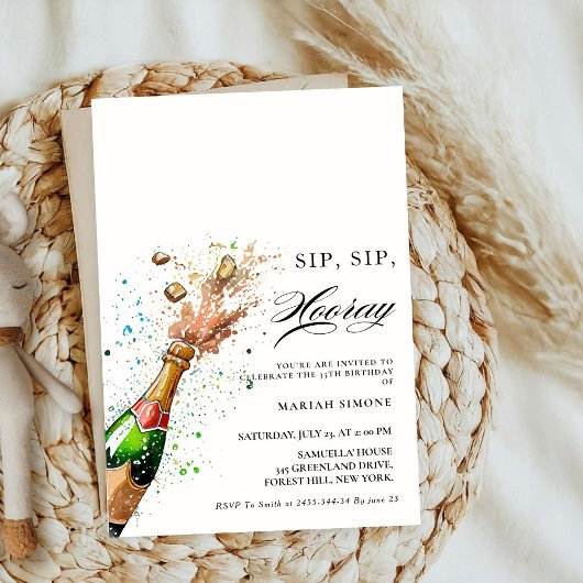 ピンクのシャンパンボトルで乾杯！ 結婚前のお祝いパーティー 招待状