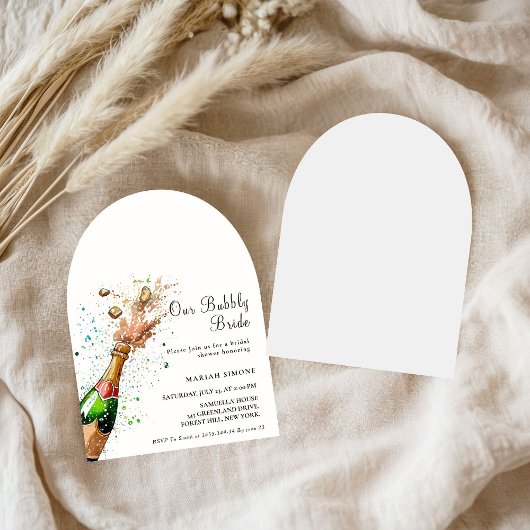 ピンクのシャンパンボトルで乾杯！　結婚前のお祝いパーティー 招待状