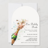 ピンクのシャンパンボトルで乾杯！　結婚前のお祝いパーティー 招待状 (正面)