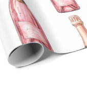 ピンクのシャンパンボトル お祝い ラッピングペーパー (ロールコーナー)