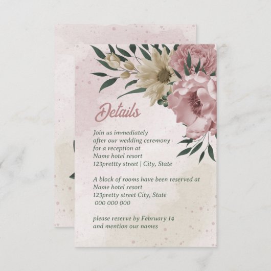 ピンクのシャンパン結婚の花 エンクロージャーカード (正面/裏面)