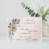 ピンクのシャンパン花の植物性の食事の選択 出欠カード (スタンド正面)