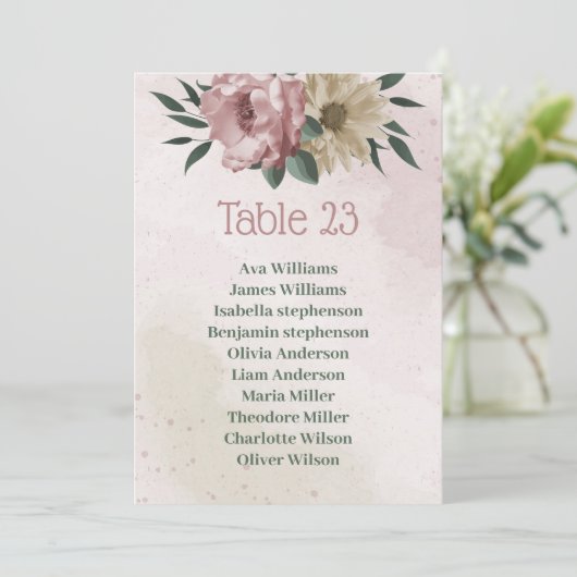 ピンクのシャンパン花の植物性座席表 招待状 (スタンド正面)