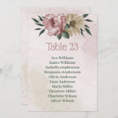 ピンクのシャンパン花の植物性座席表 招待状 (正面/裏面)