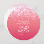 ピンクのシャンパン ウェディング ラウンド 招待状 (正面/裏面)