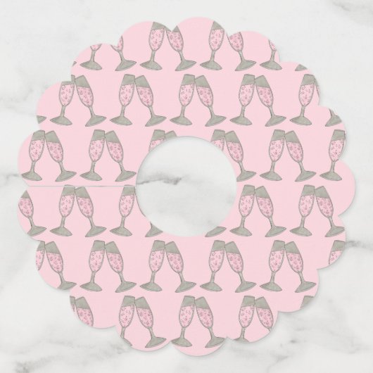 ピンクのシャンパン トースト 乾杯 ブライダルシャワー ウェディング ワイングラスタグ (正面)