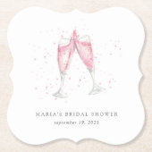 ピンクのシャンパン パーソナライズ ブライズシャワー ペーパーコースター (正面)