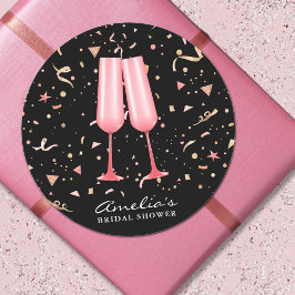 ピンクのシャンパン ブライダルシャワー クラシック ラウンド ステッカー