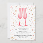 ピンクのシャンパン ブライダルシャワー 招待状 (正面)