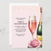 ピンクのシャンパン ミモザ パーティー 招待状 (正面/裏面)