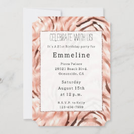 ピンクのシャンパン ローズ グラム ゼブラ 招待状