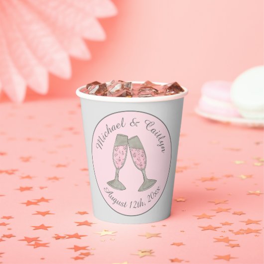 ピンクのシャンパン　乾杯　結婚式　花嫁のシャワー 紙コップ (インサイチュ)